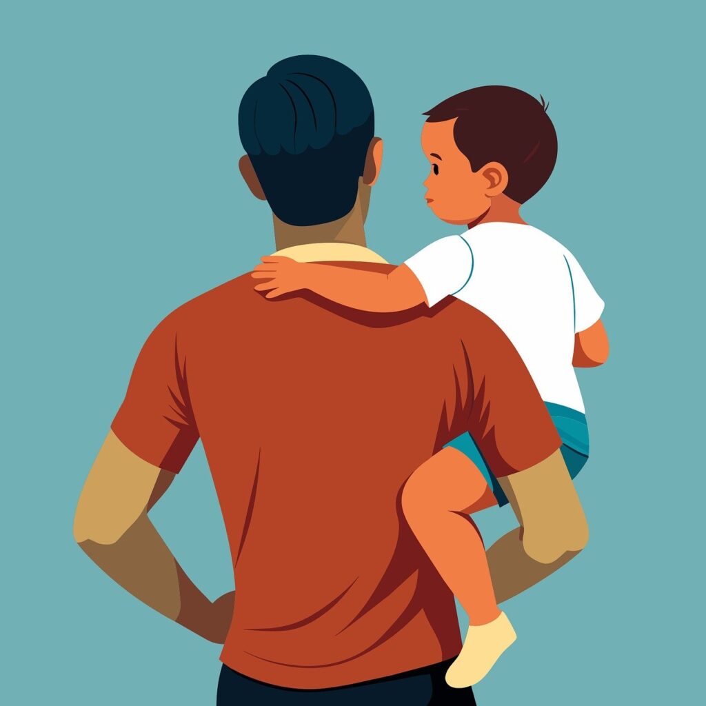 cartoon image of man holding child