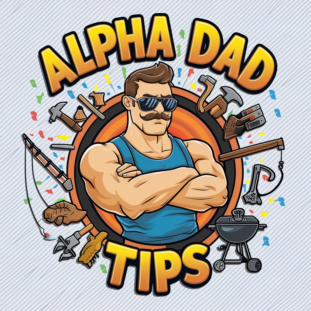 A fun and informative infographic titled "Alpha Dad Tips" featuring a muscular, confident father figure wearing sunglasses and a mustache